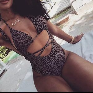 FREE SHIPPING 2 piece leopard print bathing suit.